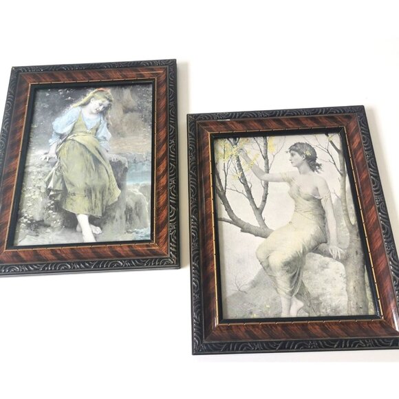 Set 2 French Art Prints by Vernon & Fournier Framed Victorian 1950s - Picture 5 of 10